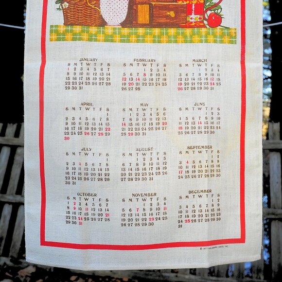 VTG 1978 Hallmark Linen Calendar Towel Kitchen Design, Geraniums & Strawberries - Picture 7 of 8